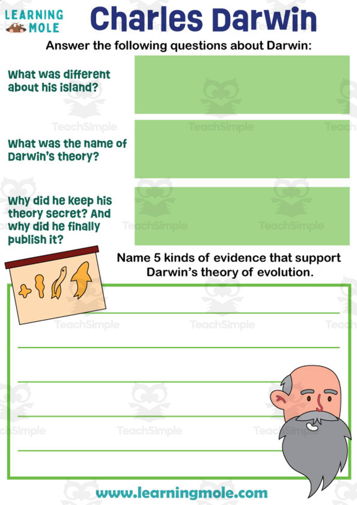 An educational teaching resource from Educational Voice entitled Charles Darwin Activity downloadable at Teach Simple.
