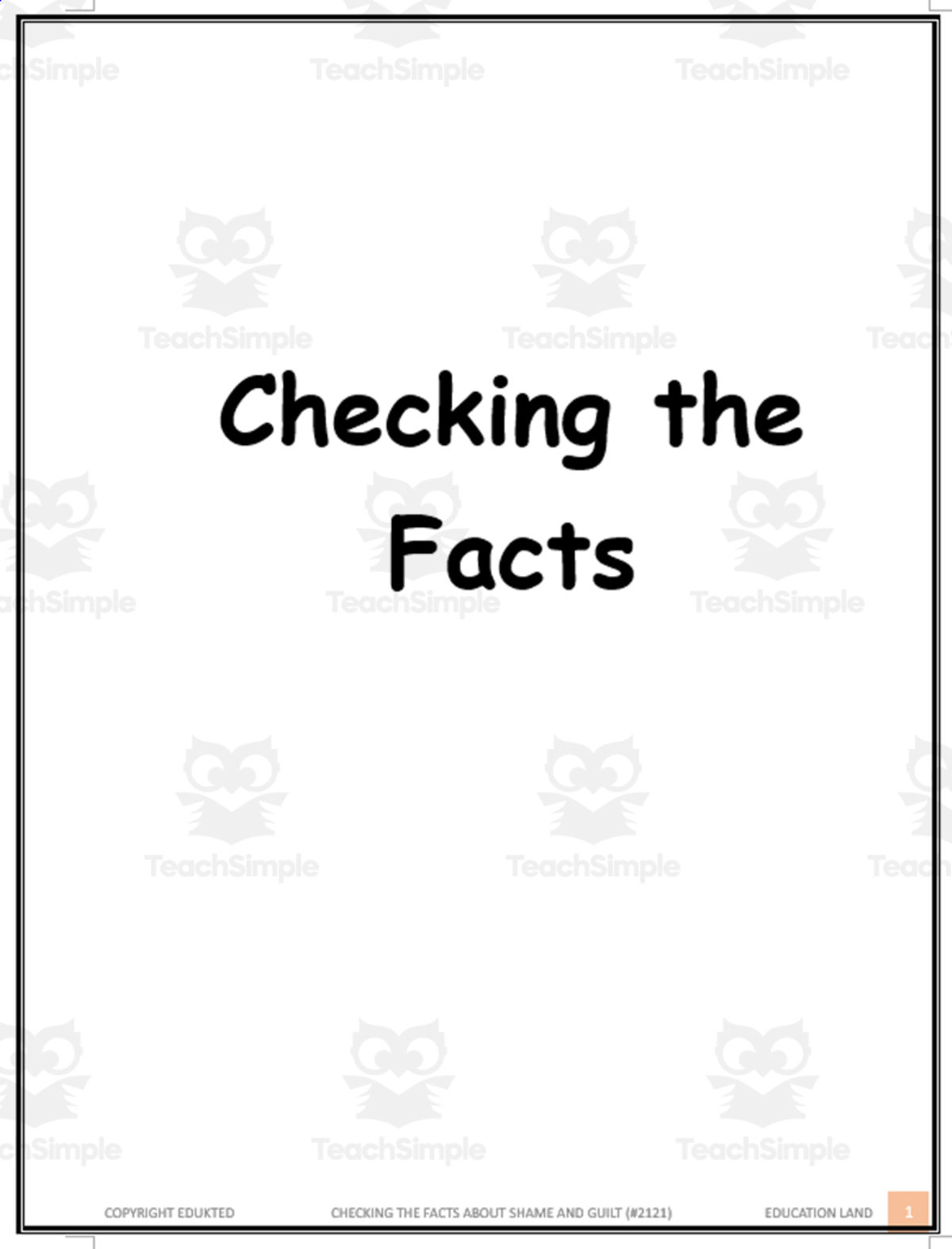 An educational teaching resource from Learn it ANY way entitled Checking the facts about shame and guilt (#2121) downloadable at Teach Simple.