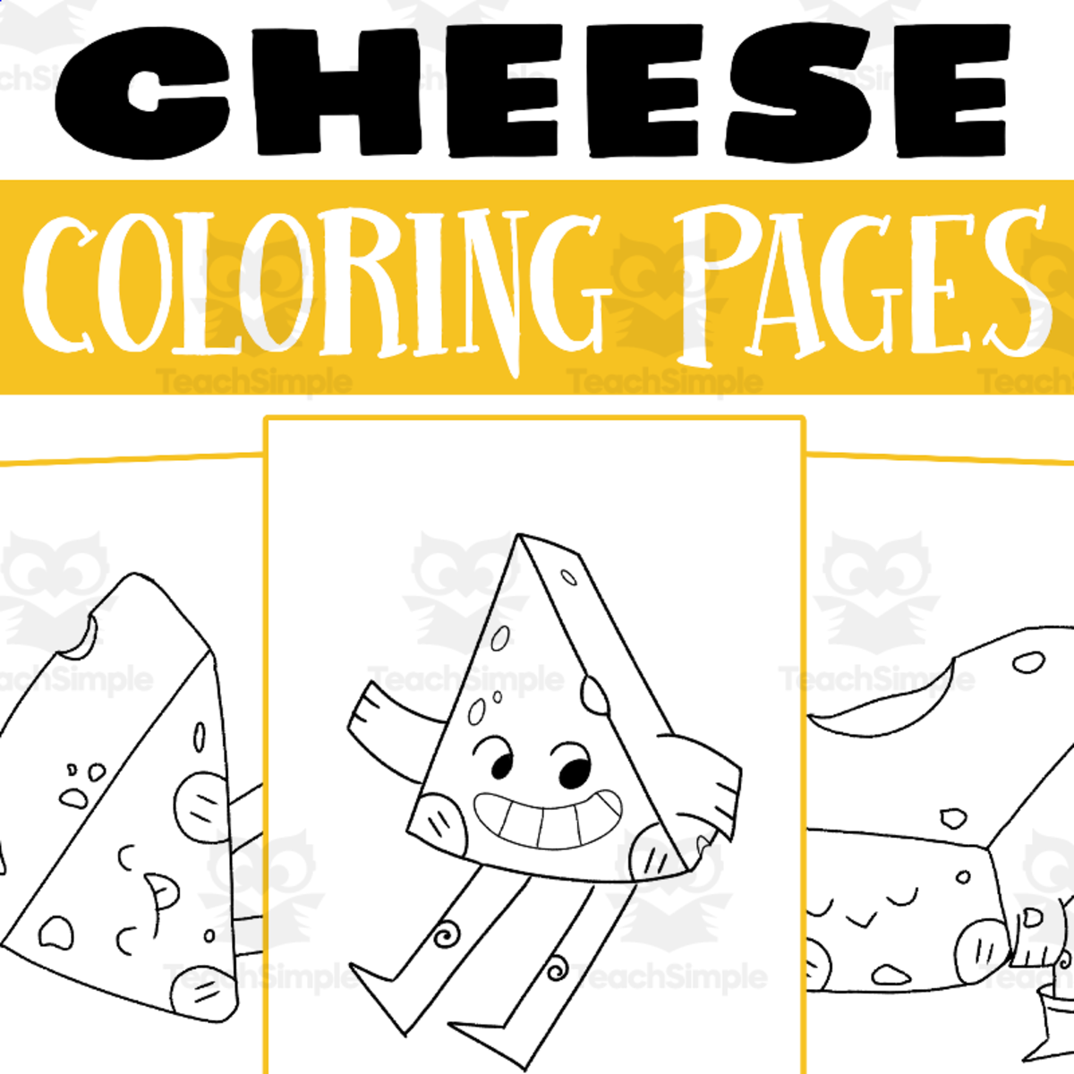 An educational teaching resource from Lapiiin Art Activities entitled Cheese Day Coloring Pages Worksheet Activity downloadable at Teach Simple.