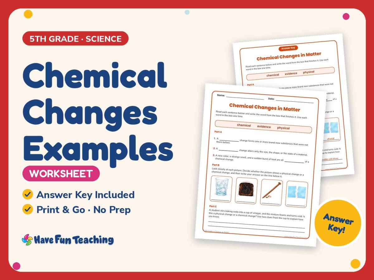 Chemical Changes Examples Worksheet – 5th Grade States of Matter preview
