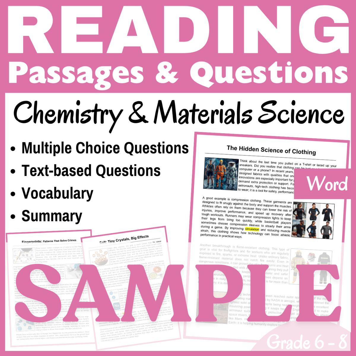 An educational teaching resource from CORED Education - Middle & High School entitled Chemistry & Materials Science: SAMPLE Reading Passage (Word) downloadable at Teach Simple.