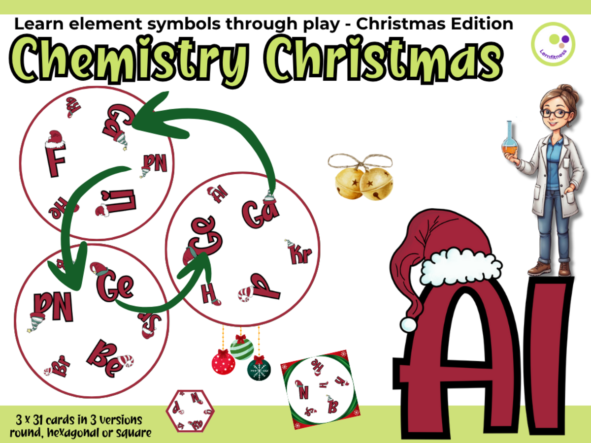 An educational teaching resource from Lernfitness entitled Chemistry Element Symbol Game – Visual Matching Cards: Christmas Theme downloadable at Teach Simple.