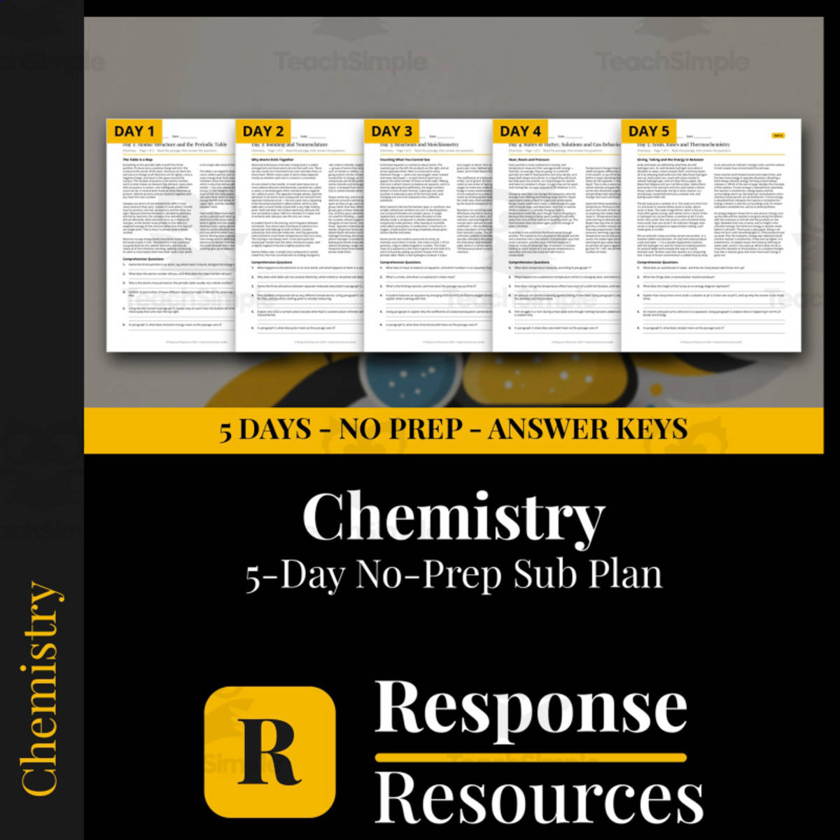 Chemistry Emergency Sub Plans - 5 Days No Prep Reading Worksheets preview