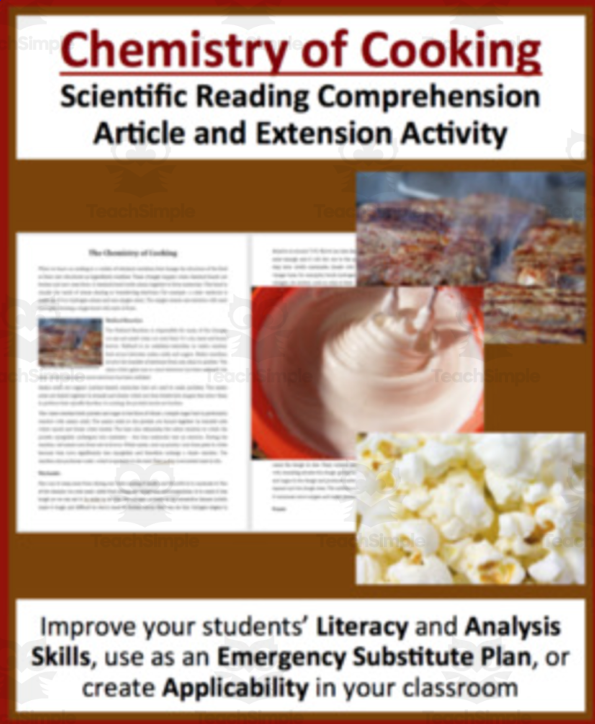 An educational teaching resource from Teach With Fergy entitled Chemistry of Cooking Reading Comprehension Article downloadable at Teach Simple.