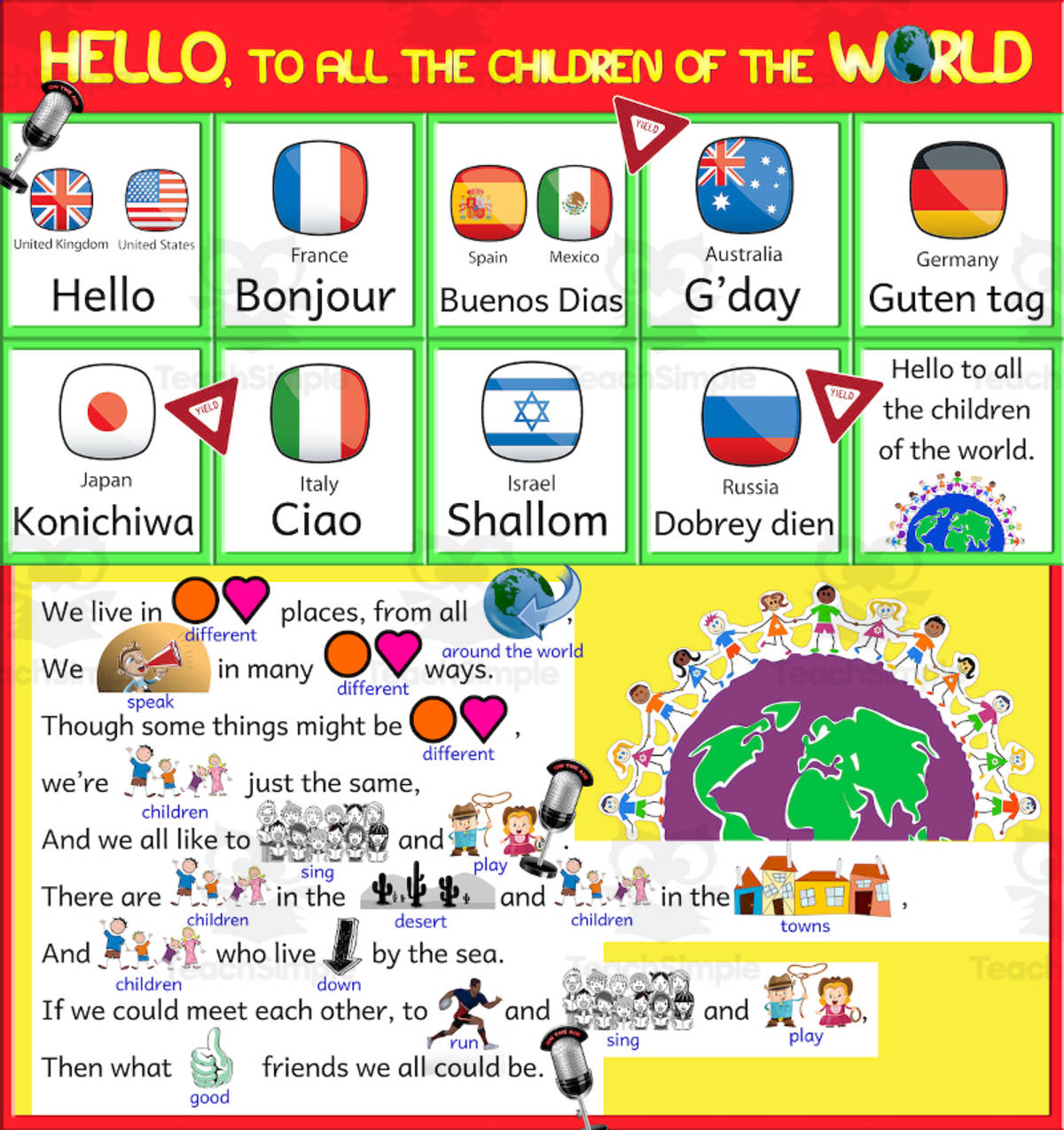 An educational teaching resource from Nathan  entitled "Children Around the World" Song + Poster downloadable at Teach Simple.
