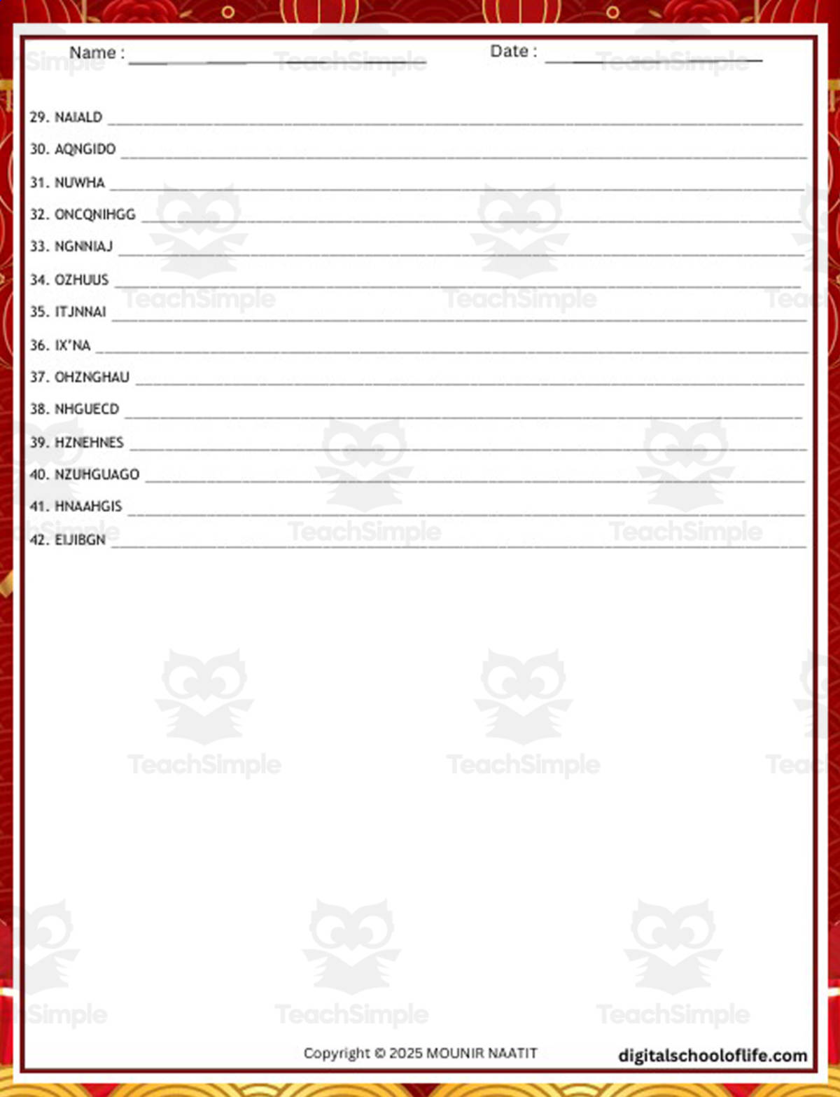 An educational teaching resource from DIGITAL SCHOOL OF LIFE entitled China Cities Word Scramble Game – China Cities Words Puzzle Game downloadable at Teach Simple.