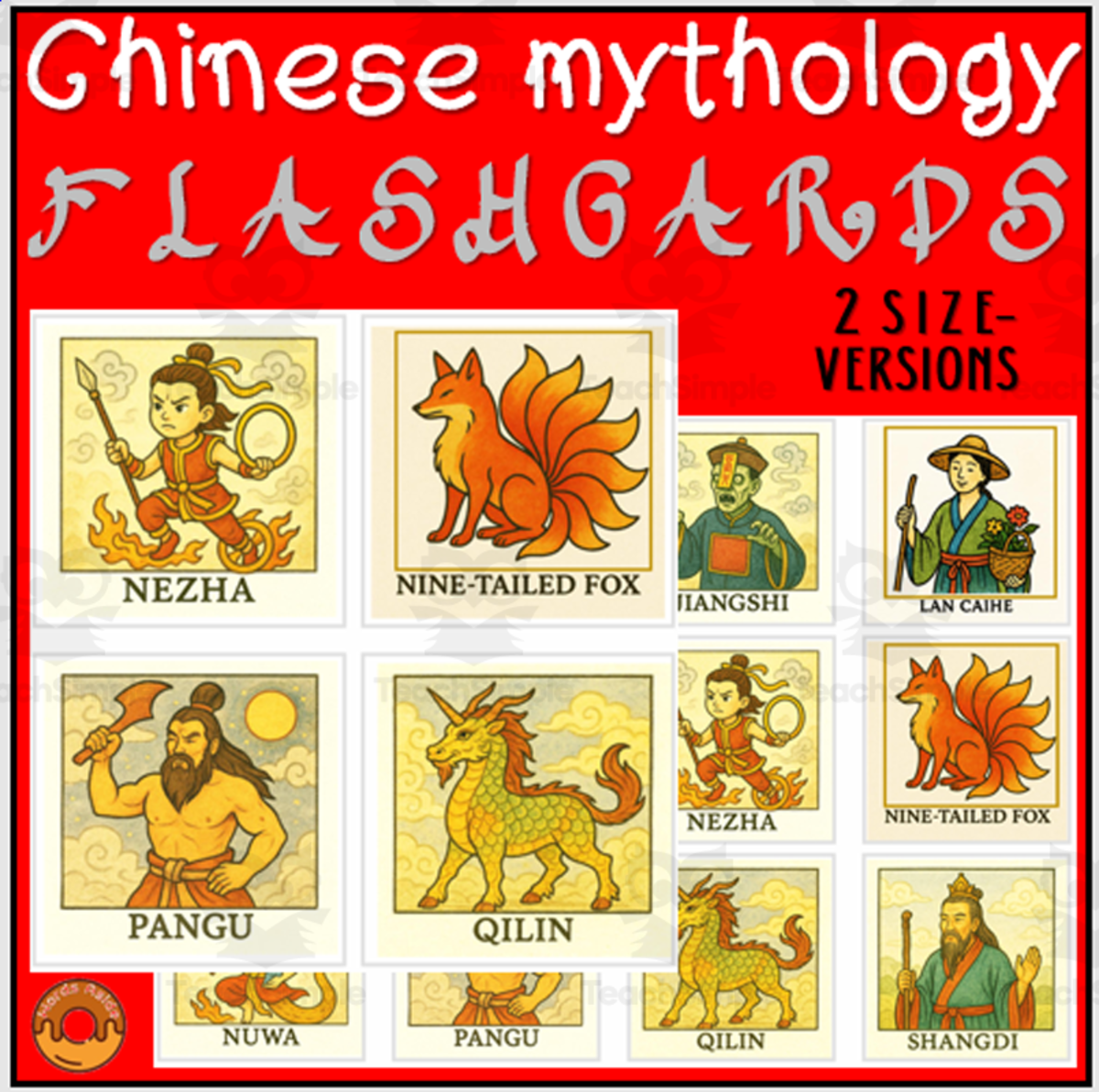 An educational teaching resource from WORDS ASIDE entitled Chinese Mythology Flashcards downloadable at Teach Simple.