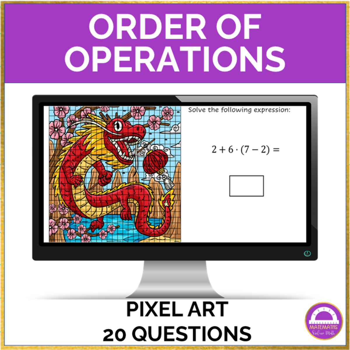 An educational teaching resource from Matemaths entitled CHinese New Year Math Activity Operations with Fractions Pixel Art downloadable at Teach Simple.