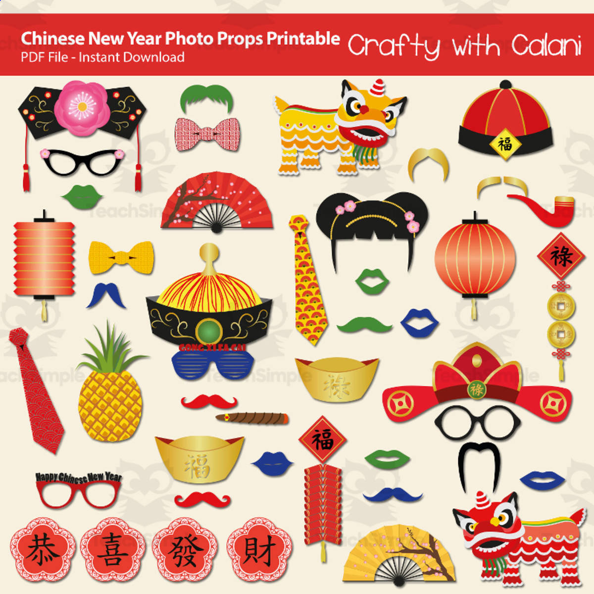An educational teaching resource from Crafty with Calani entitled Chinese New Year Photo Booth Props – Activity downloadable at Teach Simple.