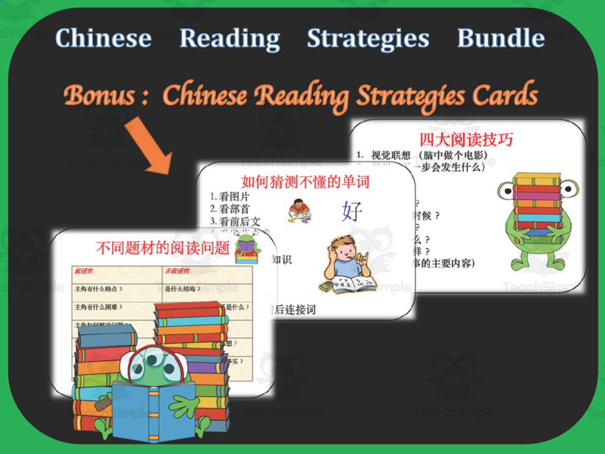 An educational teaching resource from Golden Promise entitled Chinese: Reading Strategies Cards downloadable at Teach Simple.