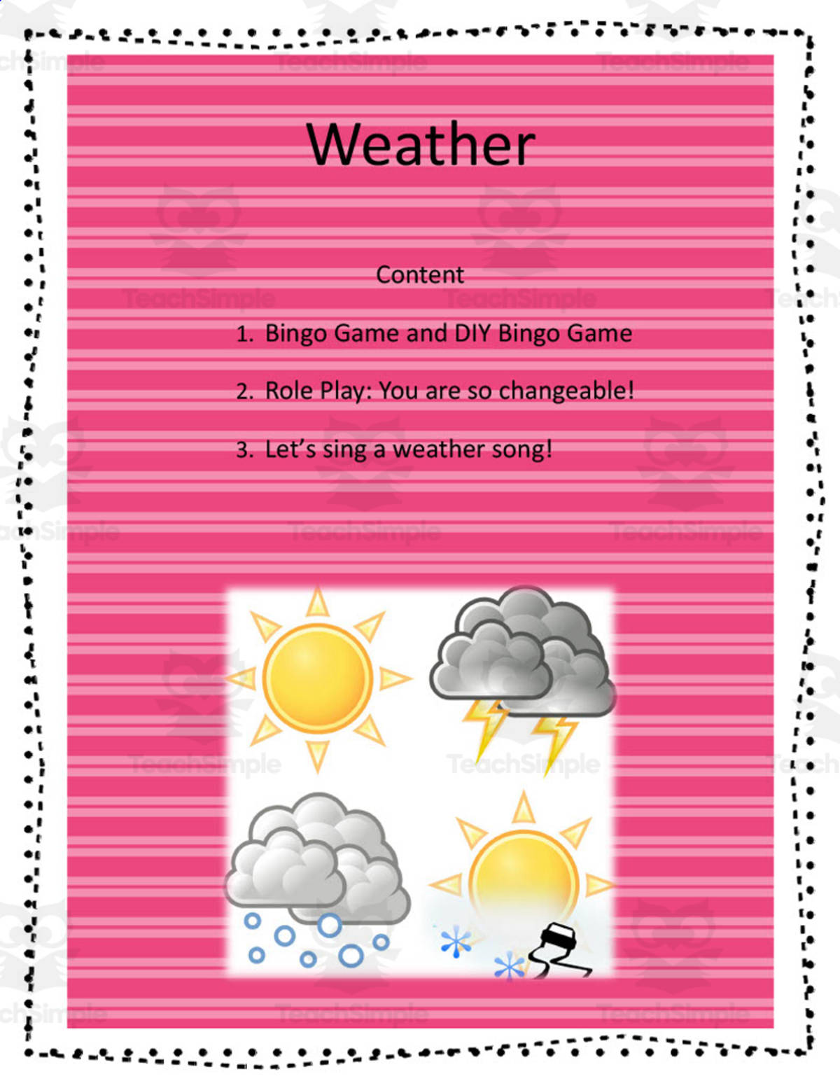 An educational teaching resource from Golden Promise entitled Chinese: Weather Activity Packet downloadable at Teach Simple.