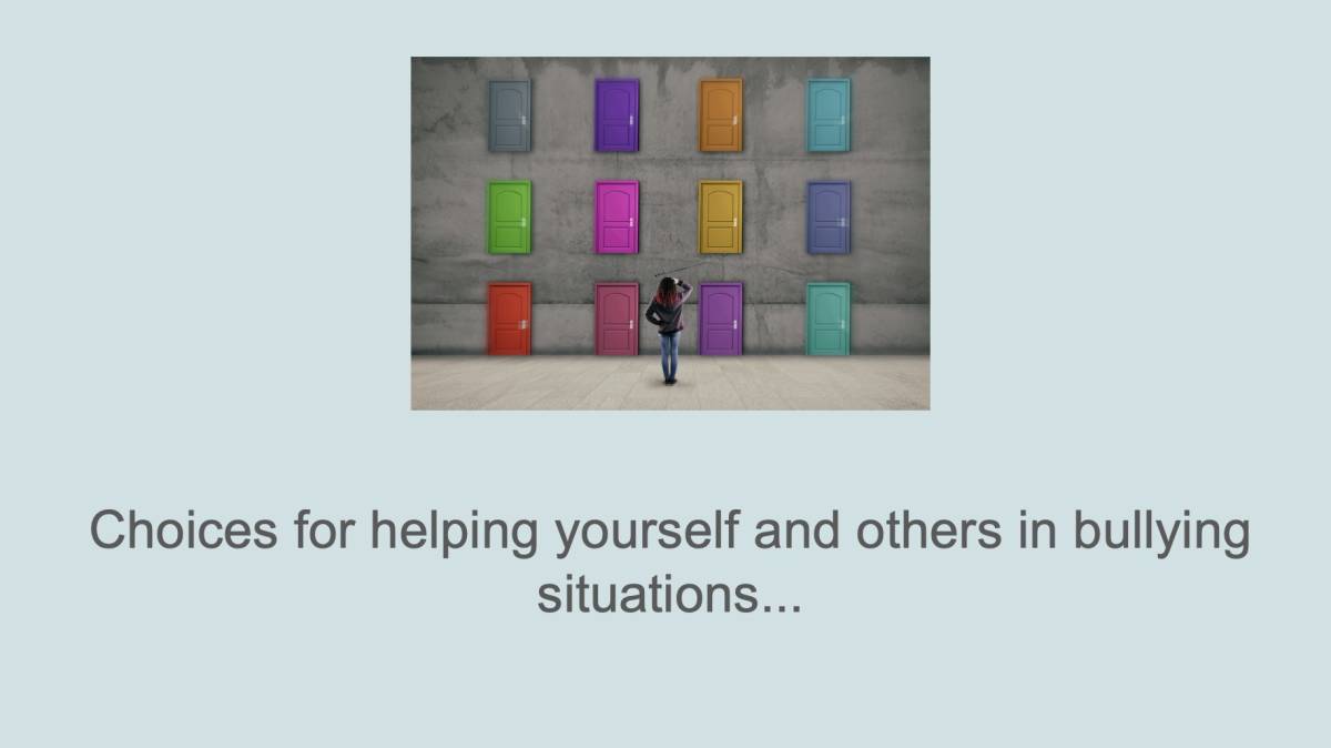 An educational teaching resource from Jennifer Moyer Taylor entitled CHOICES-A Lesson On Responding To Bullying (Being An Upstander) downloadable at Teach Simple.