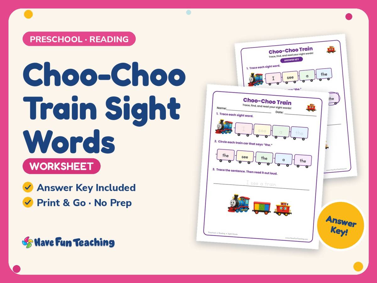 Choo-Choo Train Sight Words Worksheet – Preschool Dolch Words Practice preview