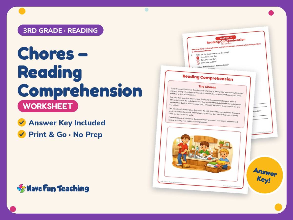 Chores – Reading Comprehension Worksheet – 3rd Grade Practice preview