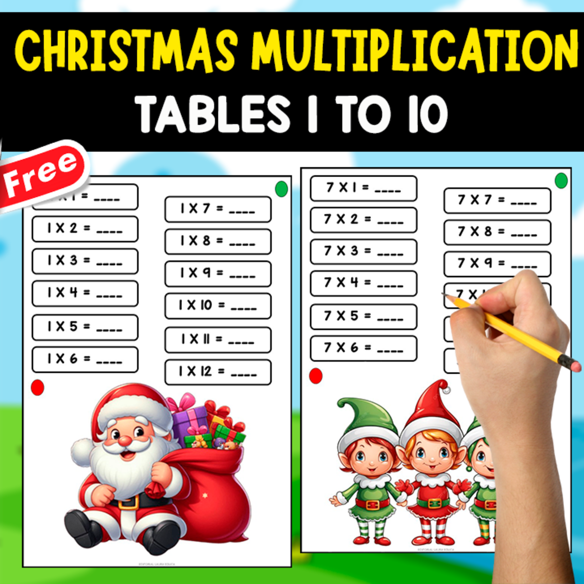 An educational teaching resource from EDITORIAL LAURA EDUCA entitled CHRISTIMAS MULTIPLICATION | TABLES 1 TO 10 | WORKSHEETS downloadable at Teach Simple.