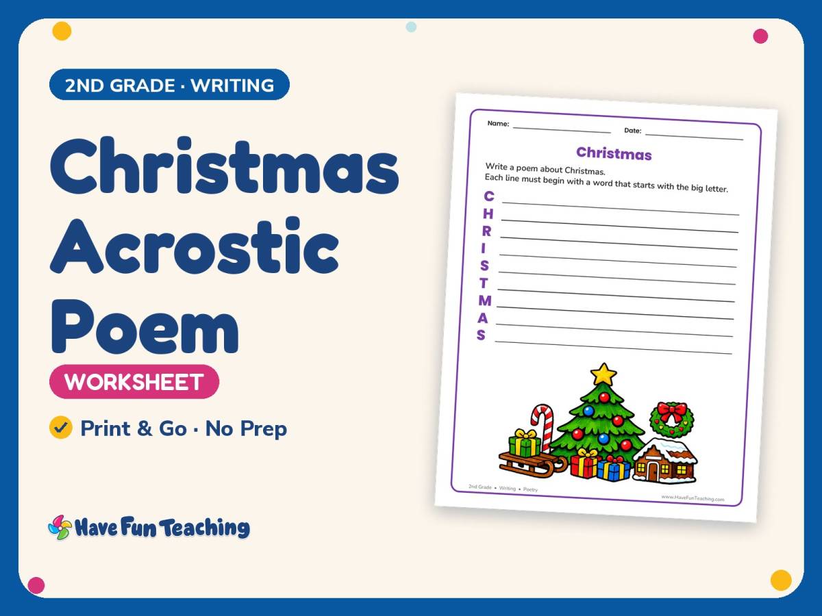 Christmas Acrostic Poem Worksheet – 2nd Grade Poetry Practice preview