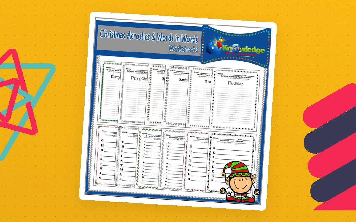 An educational teaching resource from Knowledge Box Central entitled Christmas Acrostics and Words in Words Worksheets - EBOOK downloadable at Teach Simple.