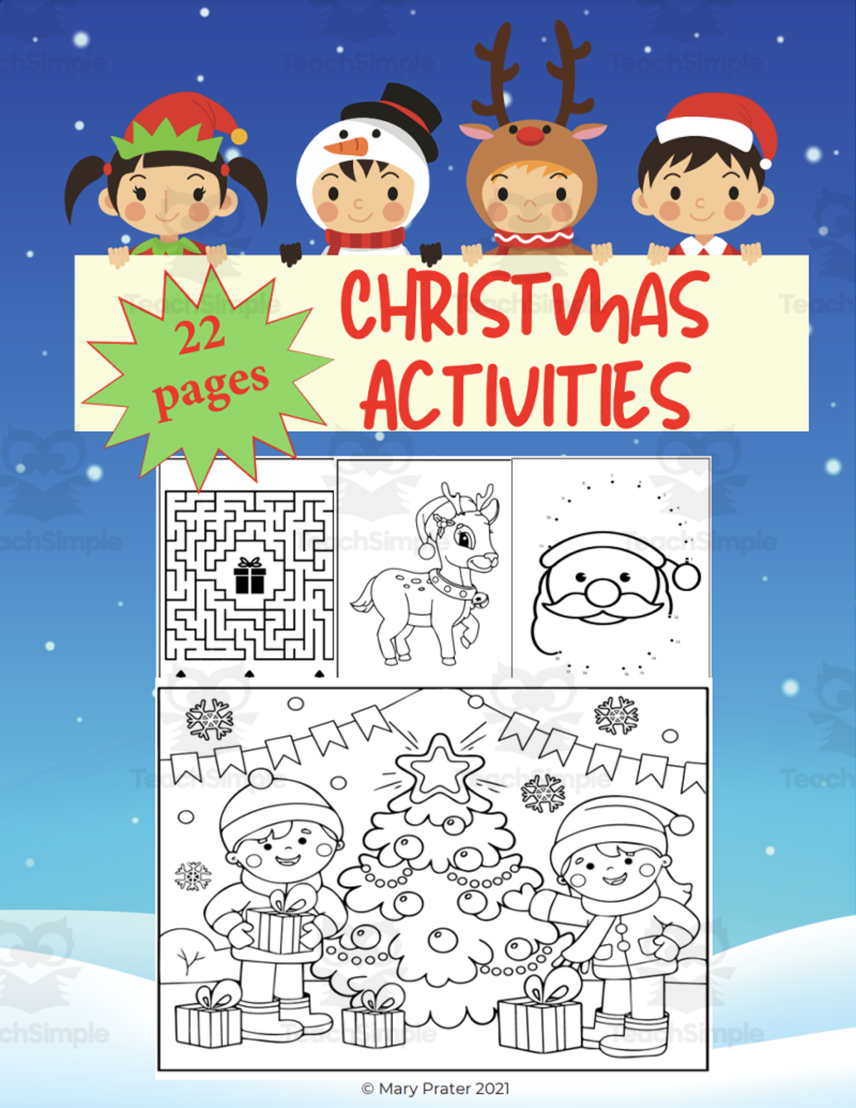 An educational teaching resource from The Kinder Lady entitled Christmas Activity Book downloadable at Teach Simple.