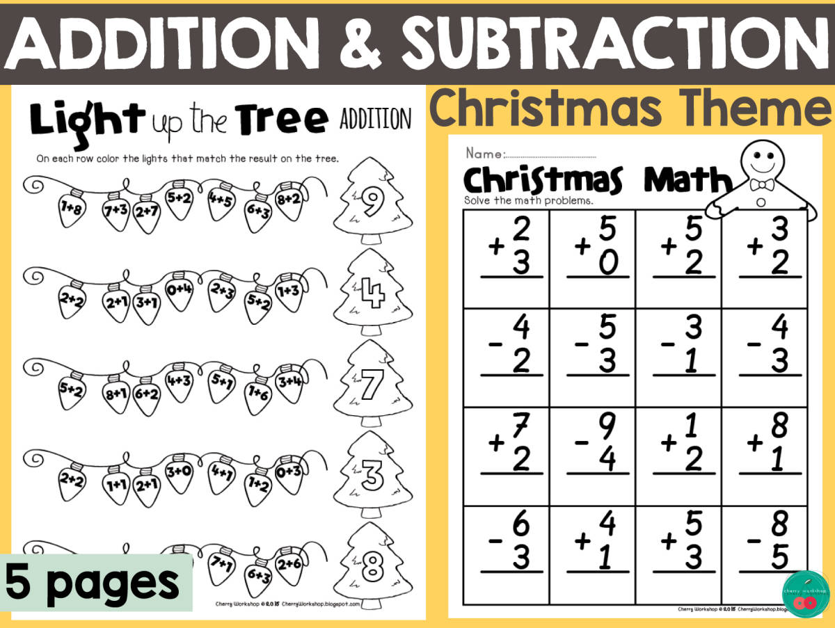 An educational teaching resource from Cherry Workshop entitled Christmas Addition & Subtraction downloadable at Teach Simple.