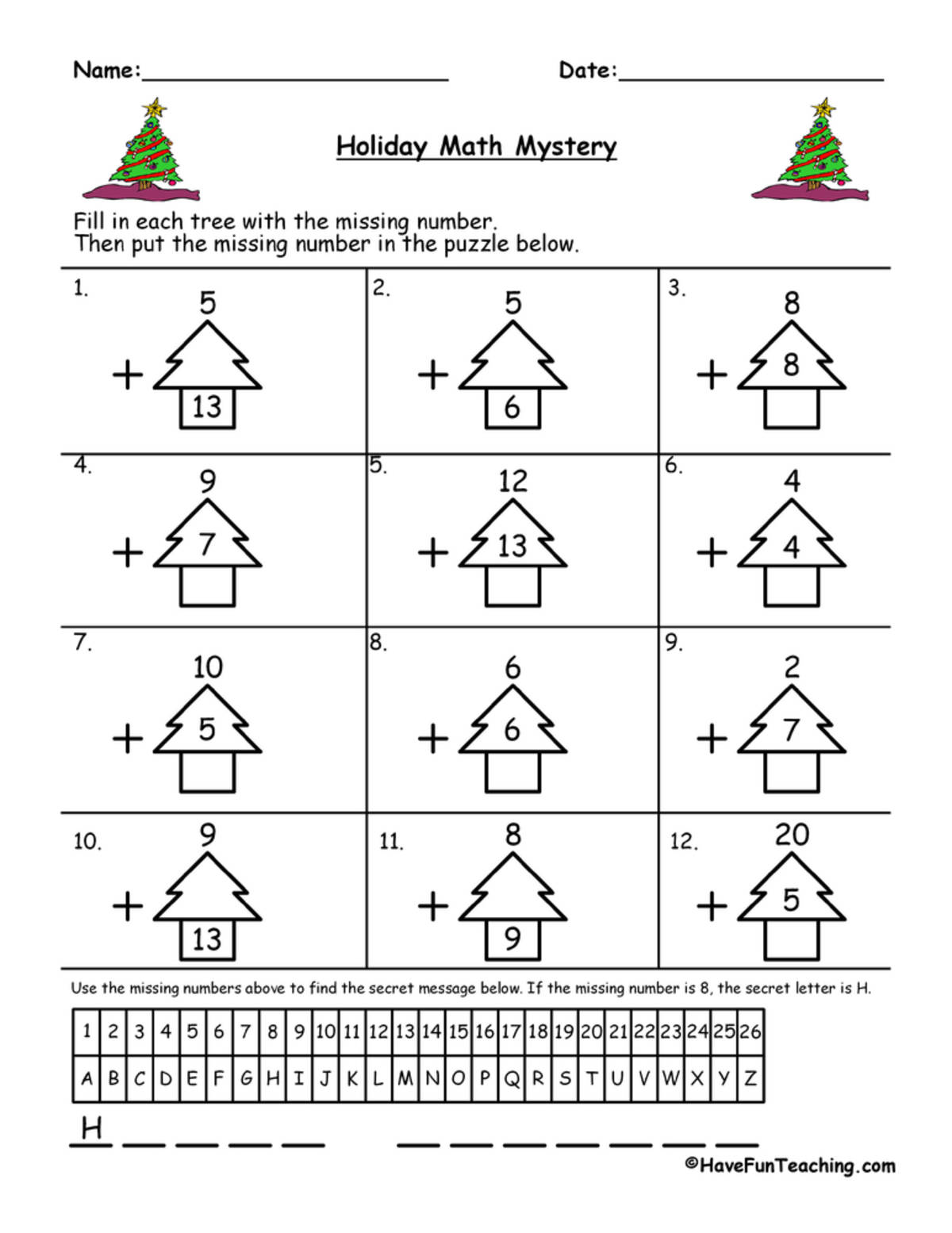 An educational teaching resource from Have Fun Teaching entitled Christmas Addition Worksheet downloadable at Teach Simple.