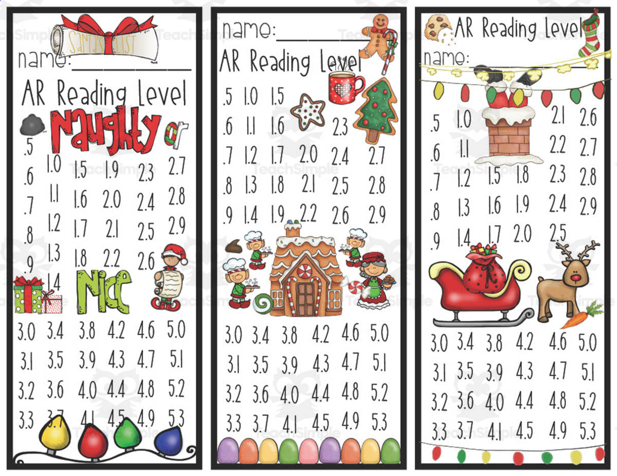 An educational teaching resource from Second Grade Smartypants entitled Christmas AR Bookmarks downloadable at Teach Simple.