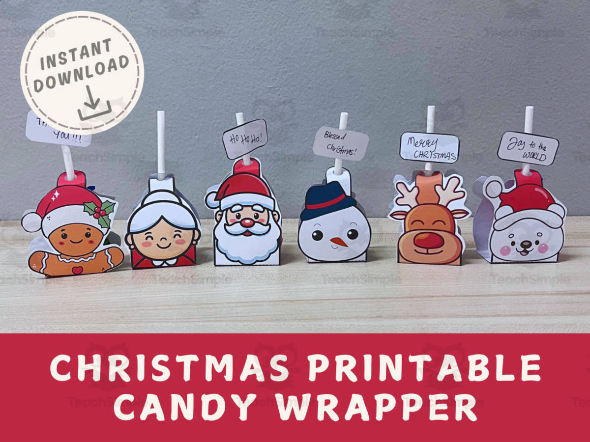 An educational teaching resource from Jenstrokeandstyle entitled Christmas Candy Wrapper Lollipop Gift set downloadable at Teach Simple.