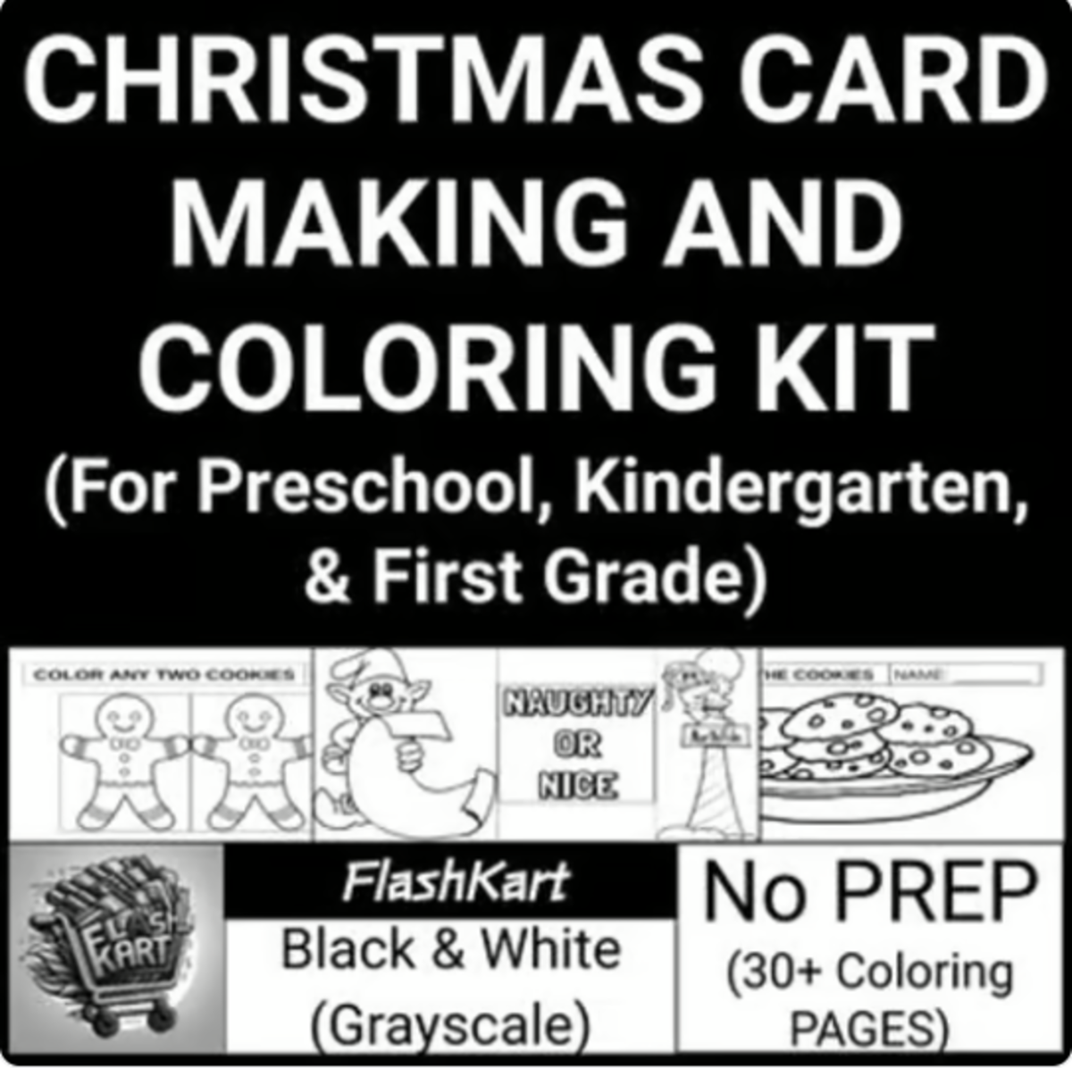 An educational teaching resource from FlashKart entitled Christmas Card Making & Coloring Kit for Preschool and Kindergarten downloadable at Teach Simple.