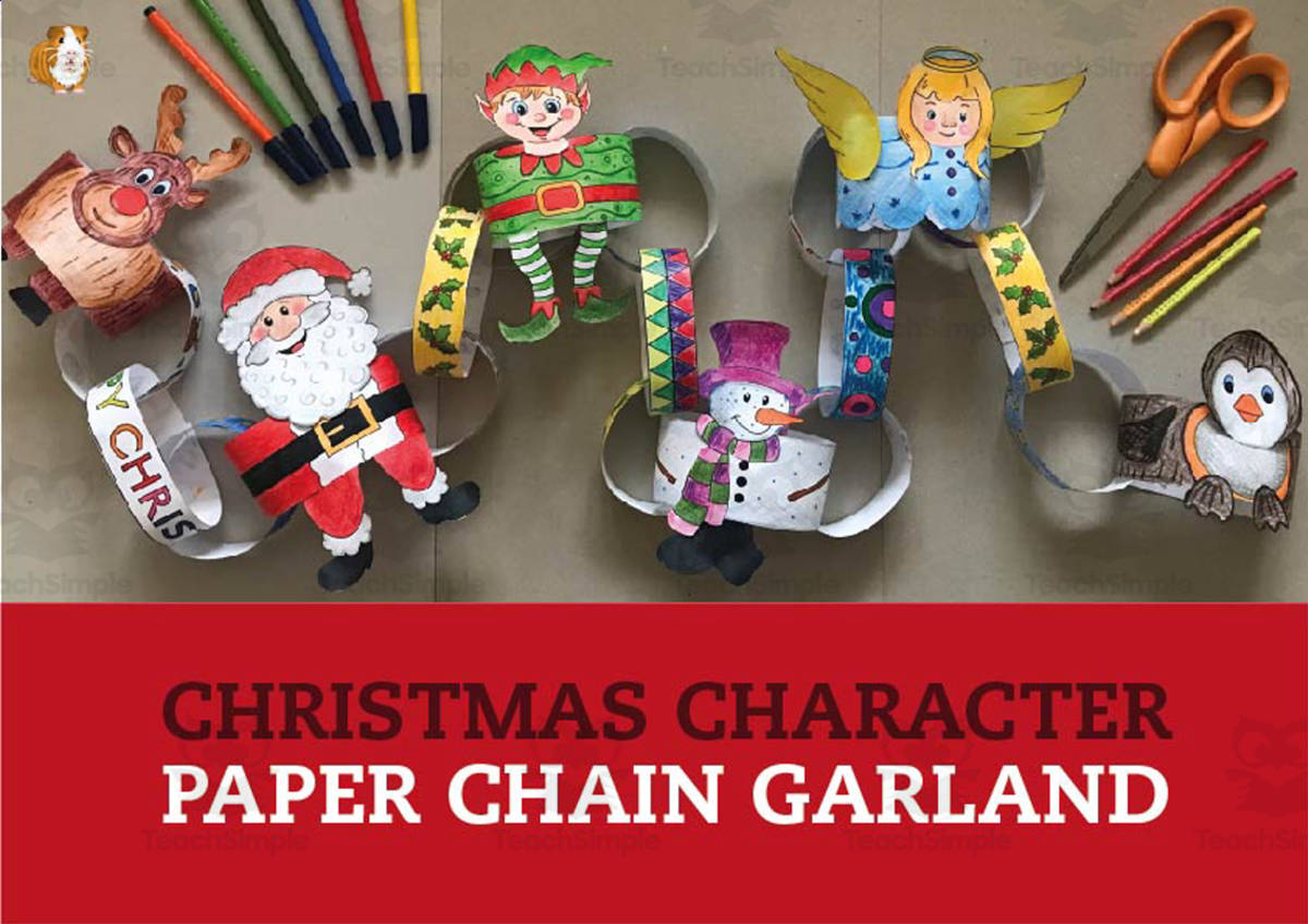 An educational teaching resource from Guinea Pig Education entitled Christmas Character Paper Chain Garland downloadable at Teach Simple.
