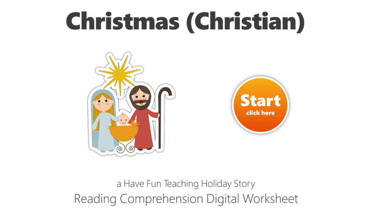 An educational teaching resource from Have Fun Teaching entitled Christmas (Christian) Reading Comprehension Digital Worksheet downloadable at Teach Simple.