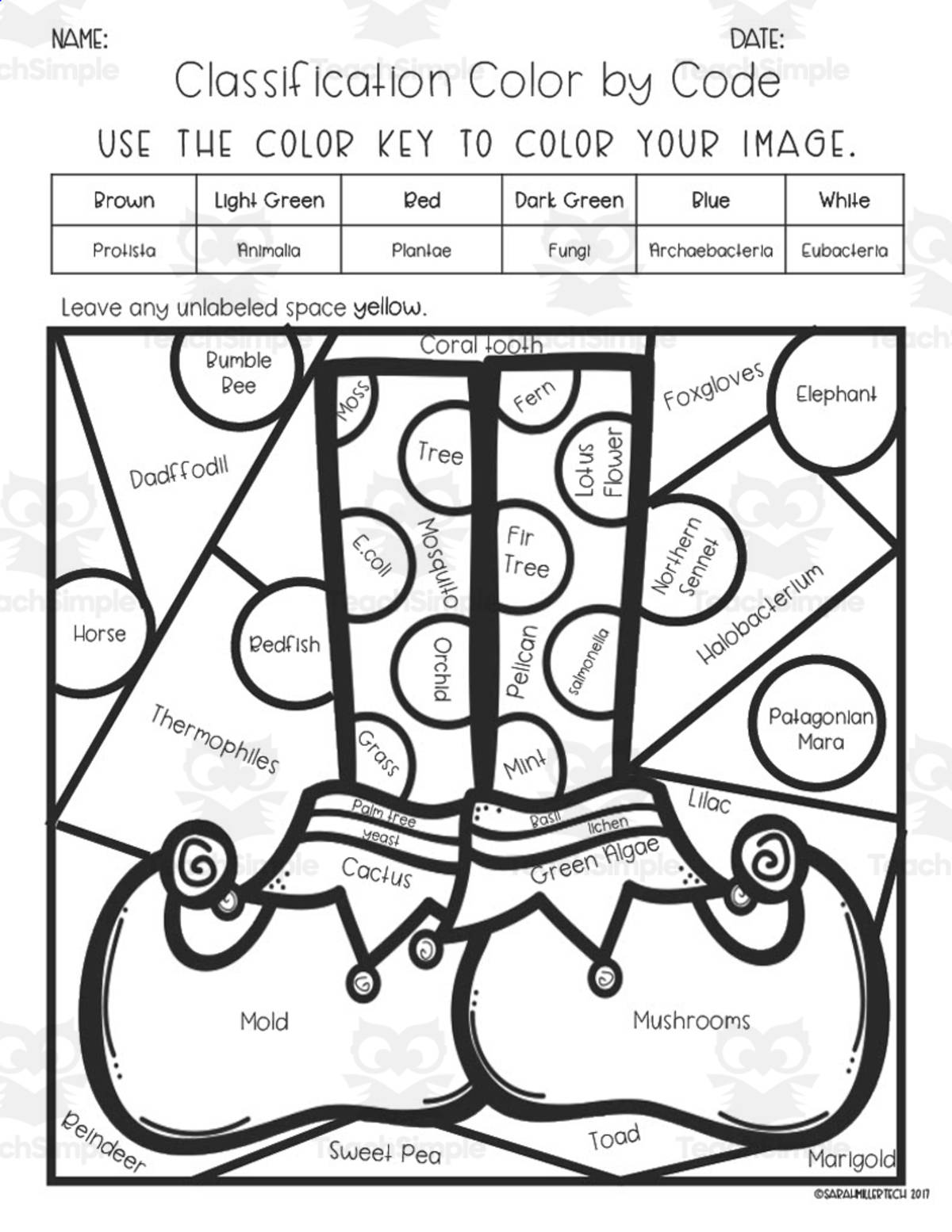 An educational teaching resource from Sarah Miller Tech entitled Christmas + Classification Color by Code Worksheet downloadable at Teach Simple.