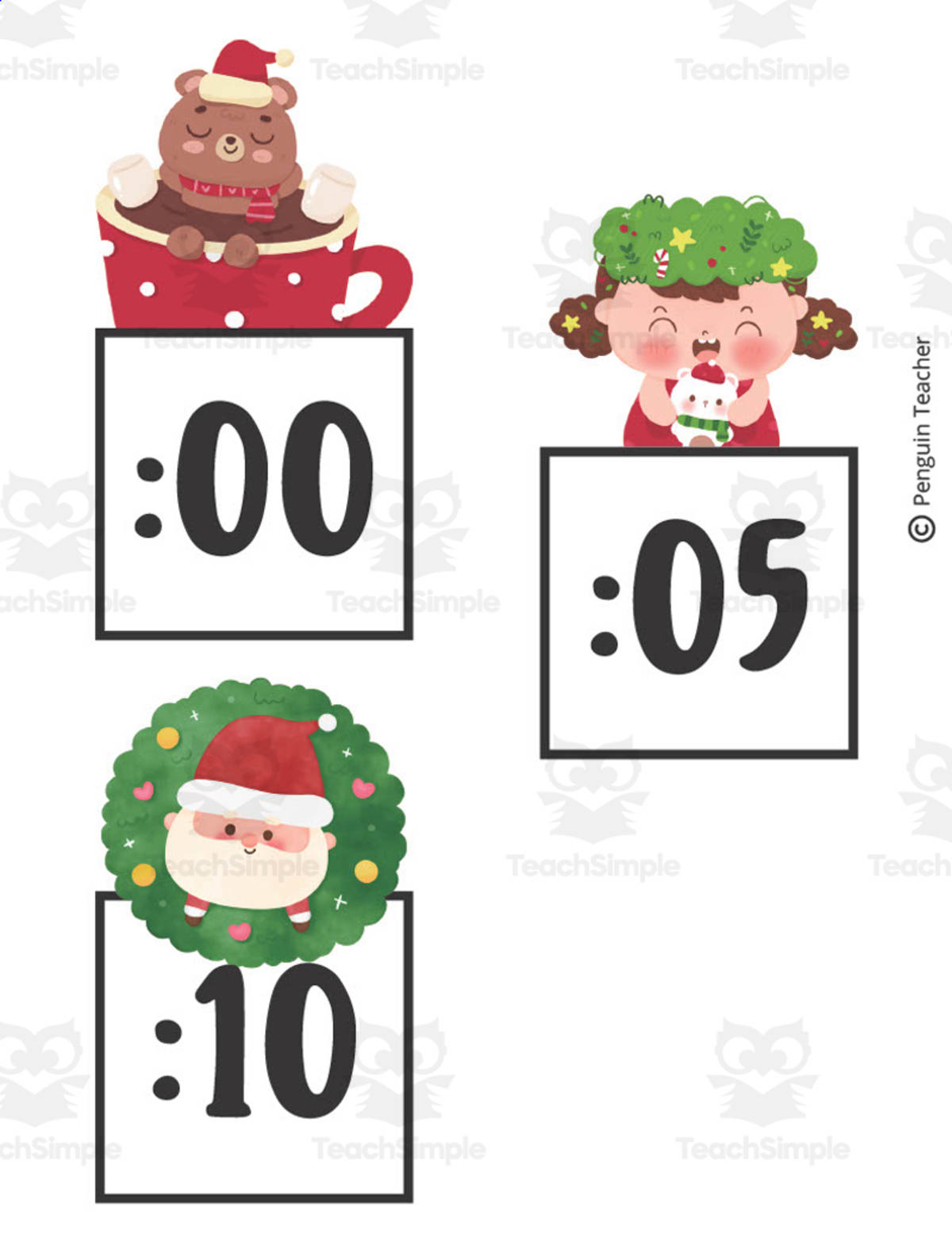 An educational teaching resource from Penguin Teacher Store entitled Christmas Clock Labels downloadable at Teach Simple.