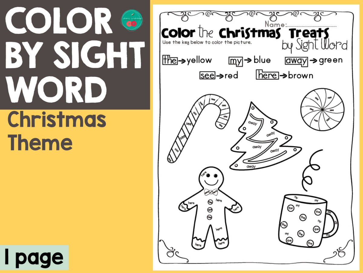 An educational teaching resource from Cherry Workshop entitled Christmas Color by Sight Word downloadable at Teach Simple.