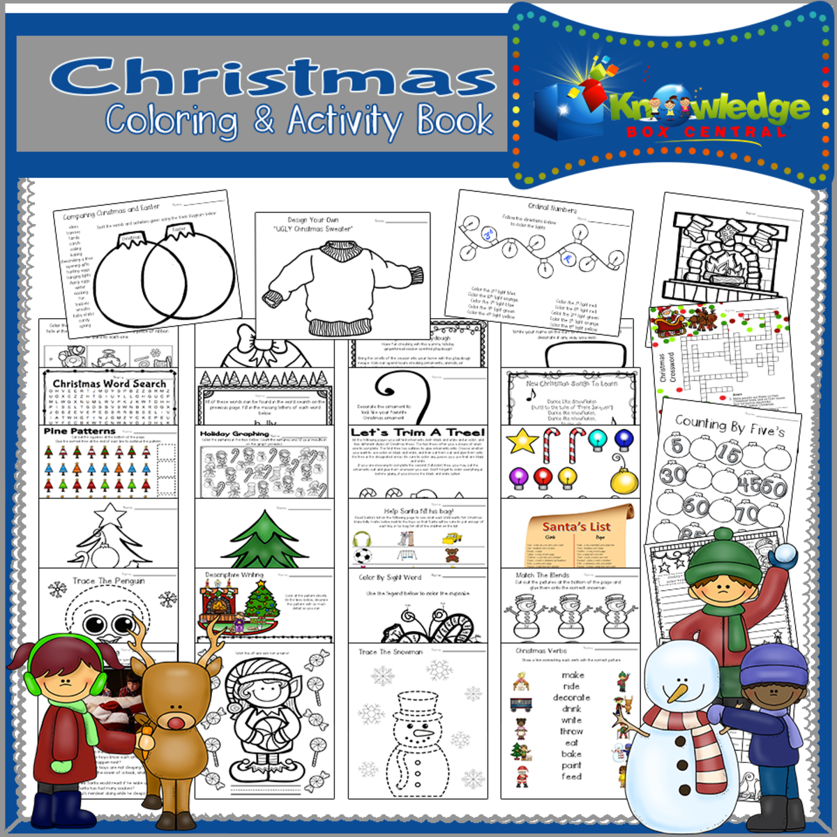 An educational teaching resource from Knowledge Box Central entitled Christmas Coloring & Activity Book - EBOOK downloadable at Teach Simple.