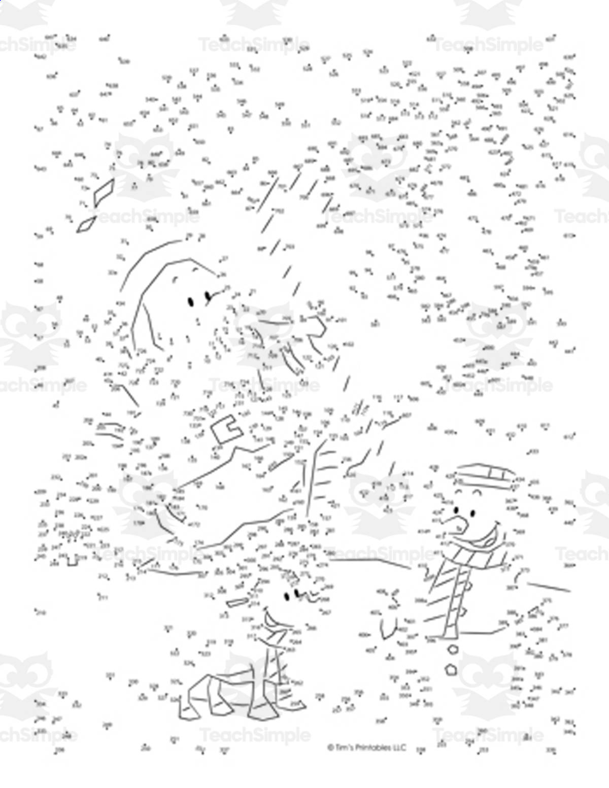 An educational teaching resource from Tim's Printables entitled Christmas Connect the Dots: Santa Claus, Reindeer, and Snowman downloadable at Teach Simple.