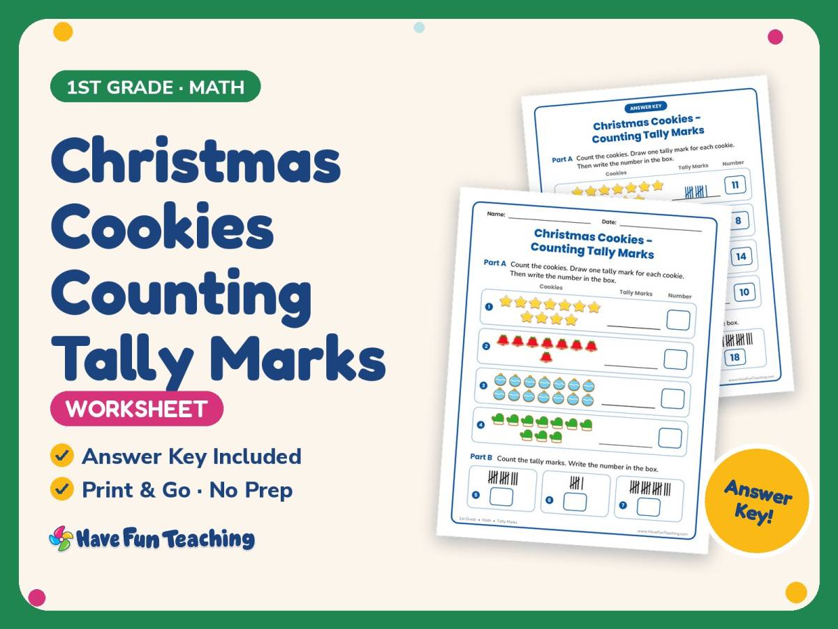 Christmas Cookies Counting Tally Marks Worksheet – 1st Grade Graphing preview