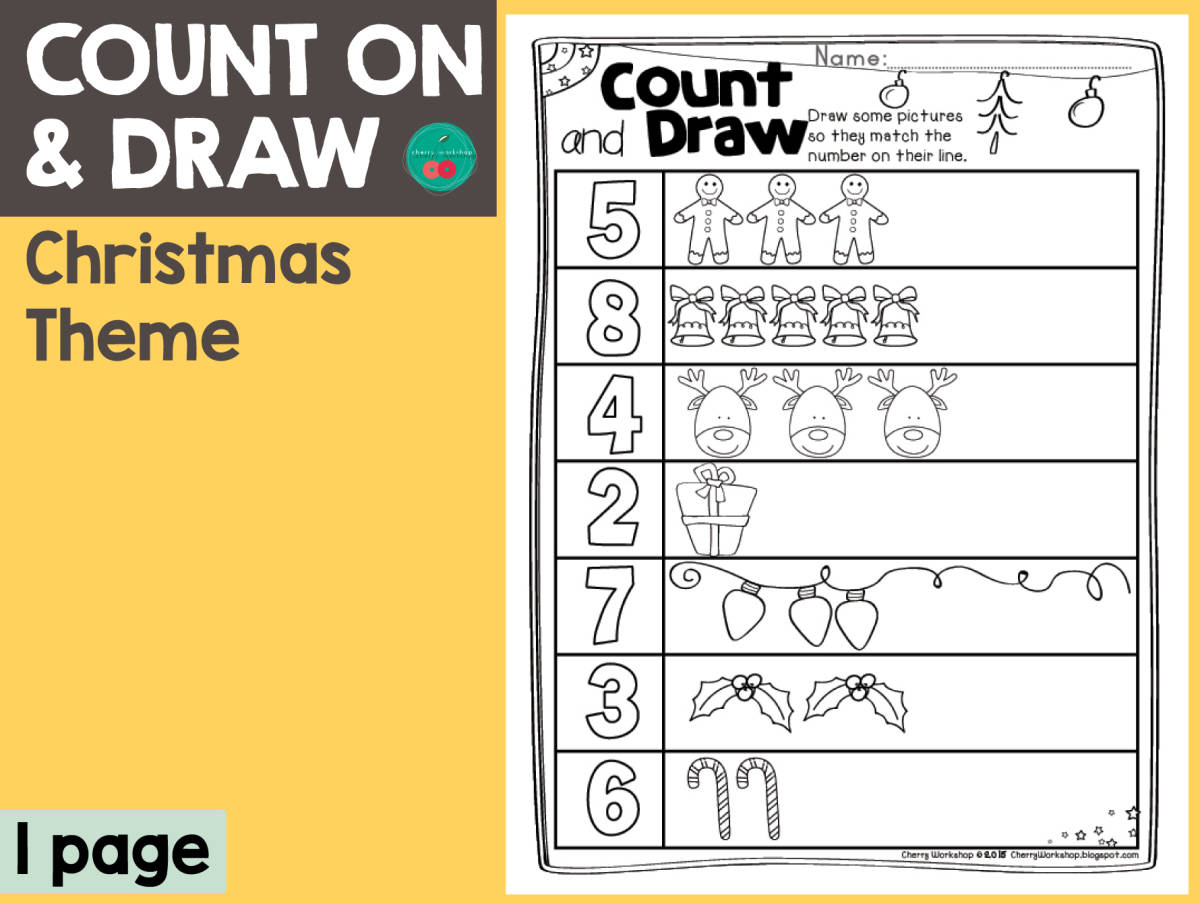 An educational teaching resource from Cherry Workshop entitled Christmas Count & Draw downloadable at Teach Simple.