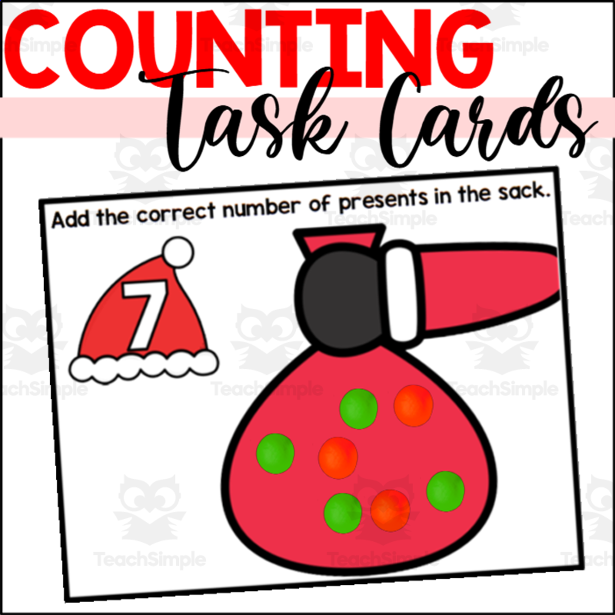 An educational teaching resource from The Connett Connection entitled Christmas Counting to 10 Fine Motor Task Cards with Santa downloadable at Teach Simple.