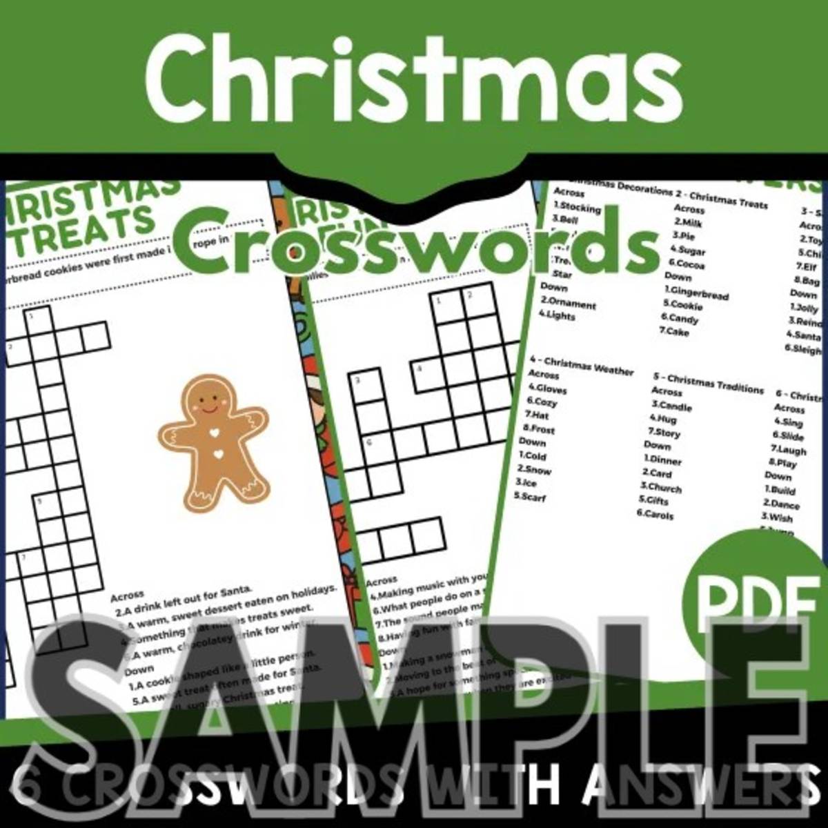 An educational teaching resource from Cored Education entitled Christmas Crossword: 1 Page Sample (PDF) downloadable at Teach Simple.
