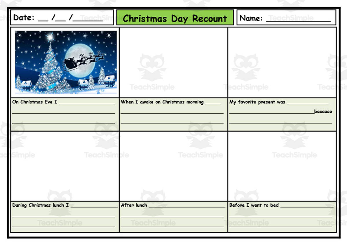 An educational teaching resource from Elementary Resources 4 U entitled Christmas Day Storyboard downloadable at Teach Simple.