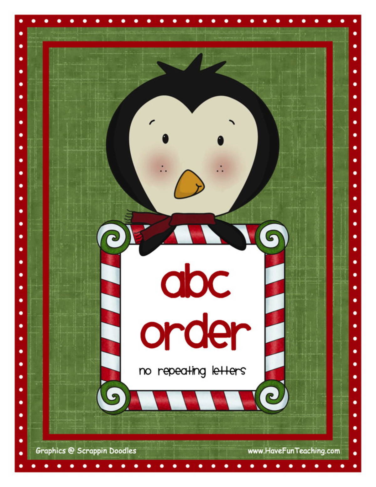 An educational teaching resource from Have Fun Teaching entitled Christmas Easy Alphabetical Order Activity downloadable at Teach Simple.