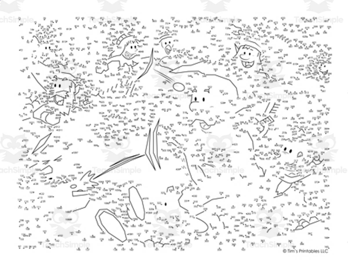 An educational teaching resource from Tim's Printables entitled Christmas Extreme Dot-to-Dot – 1000+ Dots Snowball Fight downloadable at Teach Simple.