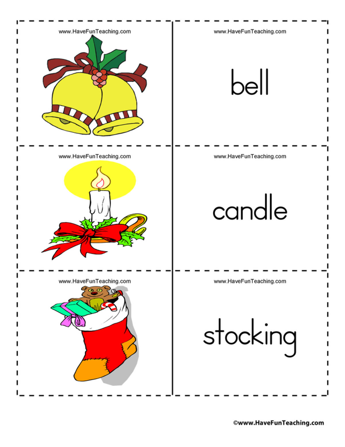 An educational teaching resource from Have Fun Teaching entitled Christmas Flash Cards downloadable at Teach Simple.