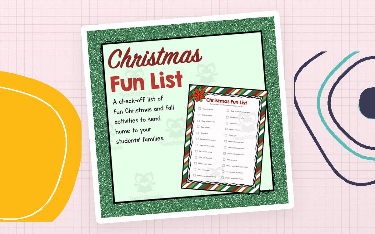 An educational teaching resource from Simply Schoolgirl entitled Christmas Fun List downloadable at Teach Simple.