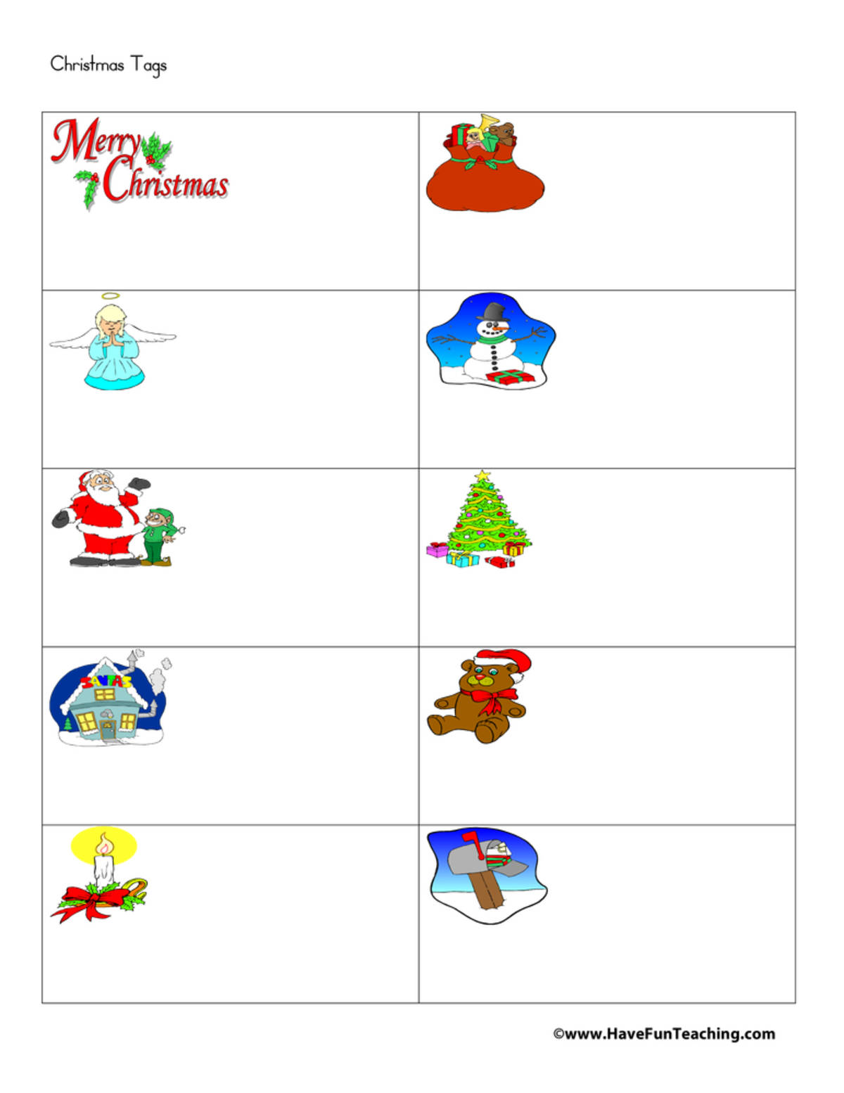 An educational teaching resource from Have Fun Teaching entitled Christmas Gift Tags downloadable at Teach Simple.