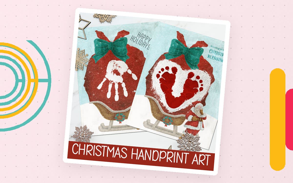 An educational teaching resource from Forever June Digital Design entitled Christmas Handprint Art, Santa Footprint Craft, DIY Holiday Activity downloadable at Teach Simple.