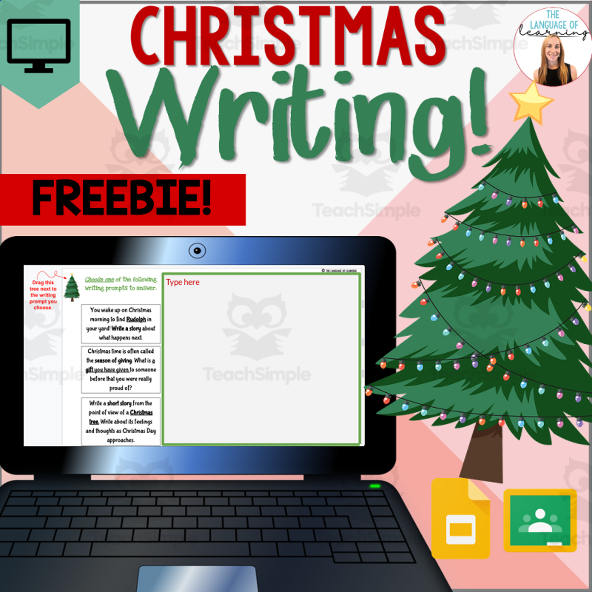 An educational teaching resource from The Language of Learning entitled Christmas Holiday Writing Prompts downloadable at Teach Simple.