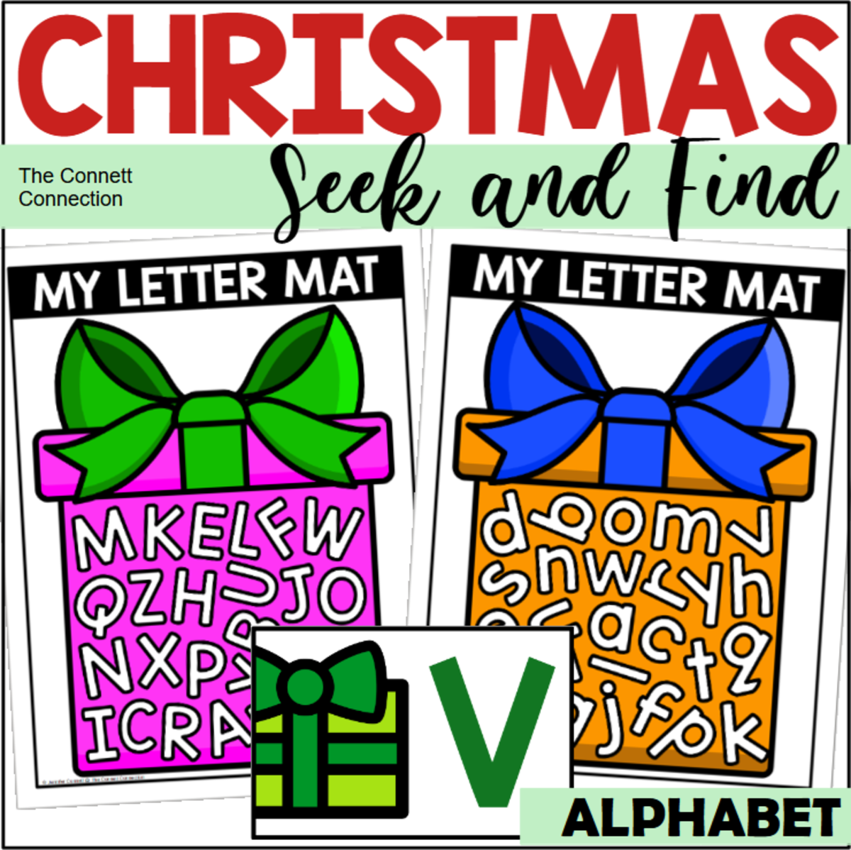 An educational teaching resource from The Connett Connection entitled Christmas Letter Recognition Seek and Find Mats with Presents downloadable at Teach Simple.