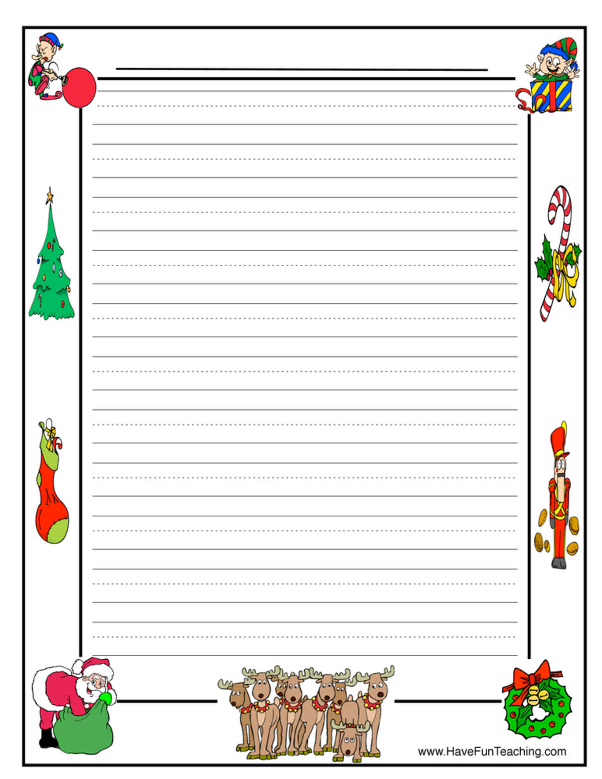 An educational teaching resource from Have Fun Teaching entitled Christmas Lined Writing Paper downloadable at Teach Simple.