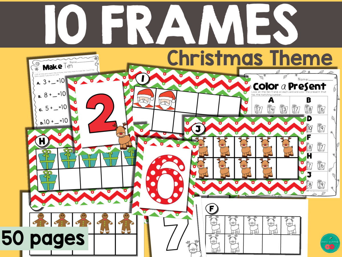 An educational teaching resource from Cherry Workshop entitled Christmas Math Ten Frames downloadable at Teach Simple.