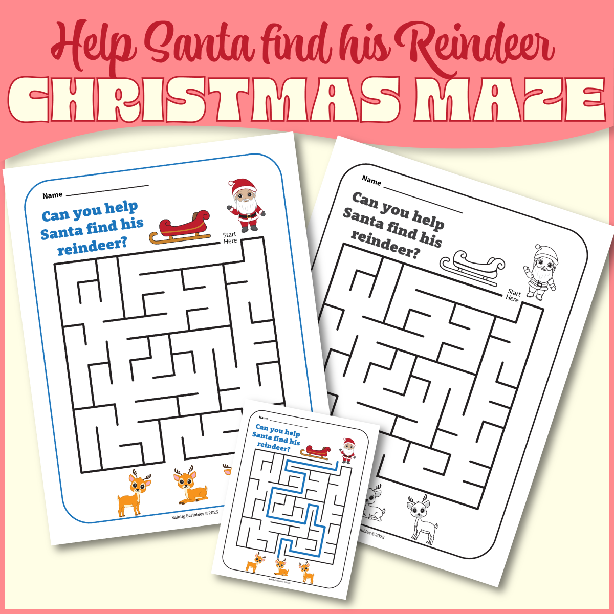 An educational teaching resource from Saintly Scribbles entitled Christmas Maze – Help Santa Find His Reindeer! NO PREP downloadable at Teach Simple.